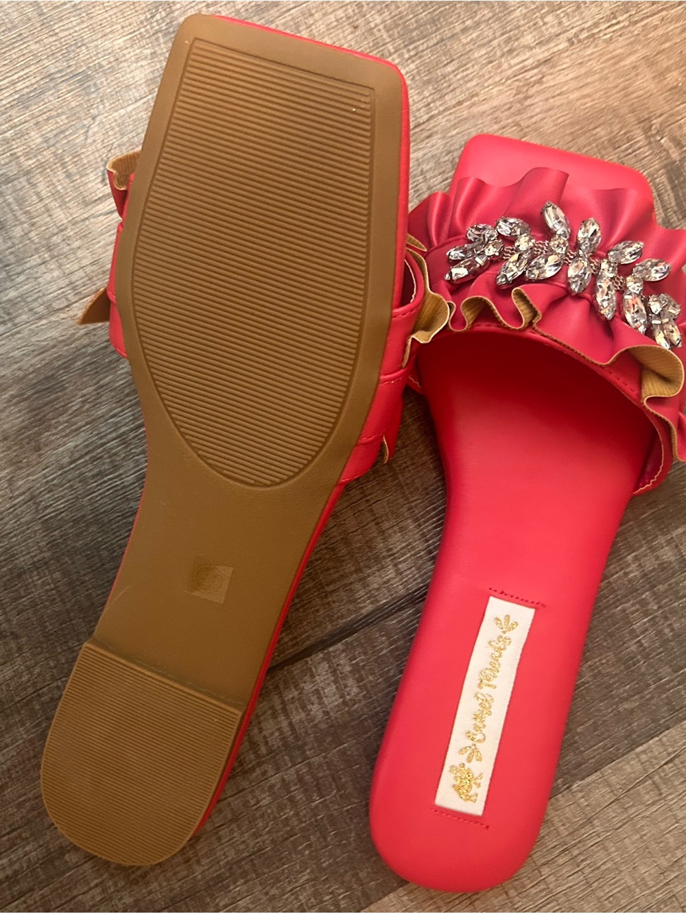 Embellished Pink Ruffle Slide Mules - Picture 3 of 3